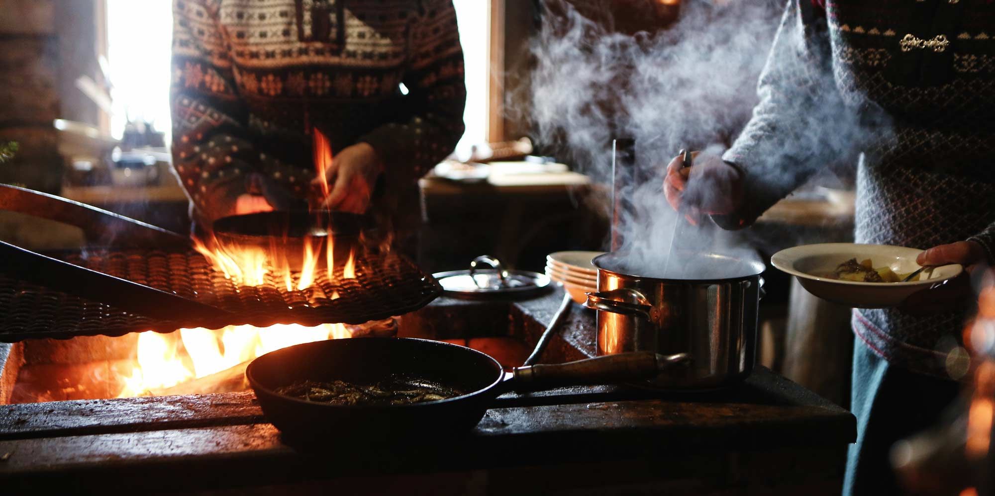 cooking in the hut